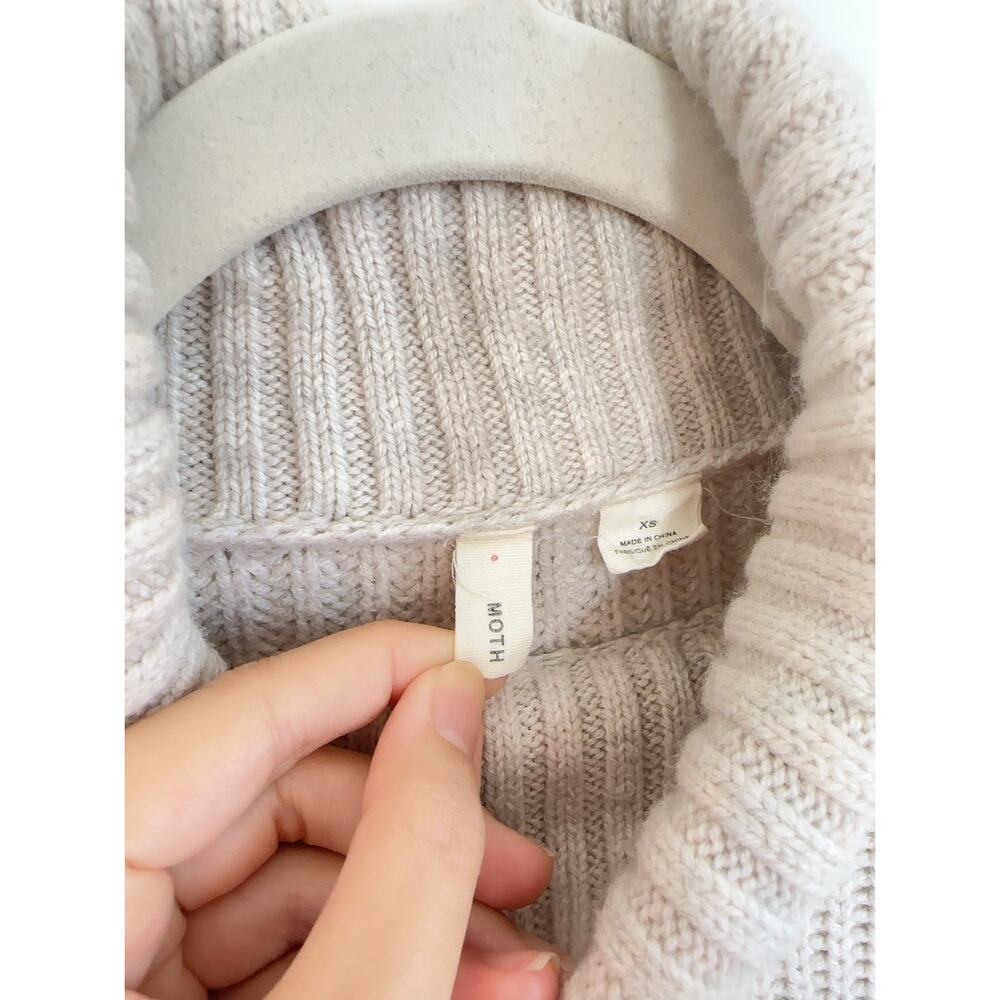 Anthropologie Moth Taupe Turtleneck Chunky Oversized Weighted Sweater Dress XS - Picture 4 of 8